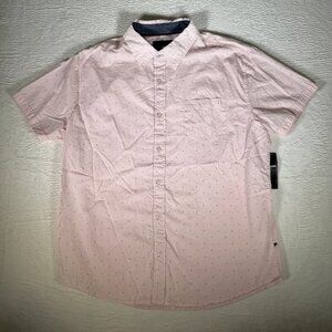 Aeropostale‎ NWT Men's Collar Button Down Short Sleeve Pink & Black Poka Dot XL